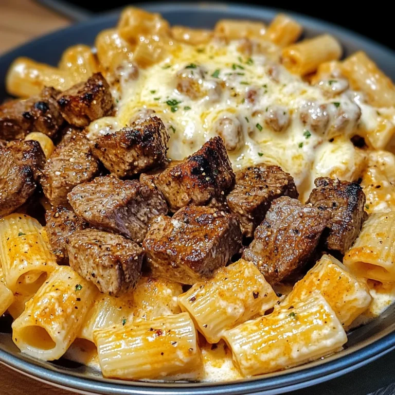 Cajun Steak Tips In Cheesy Rigatoni Parmesan Sauce