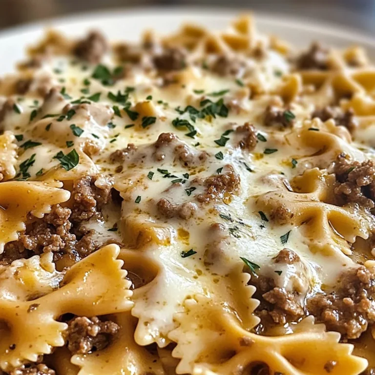 Cheesy Beef Bowtie Pasta In Rich Alfredo Sauce