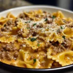 Creamy Parmesan Garlic Beef Bowtie Pasta