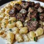 Creamy Parmesan Shell Pasta With Garlic Butter Steak Cubes