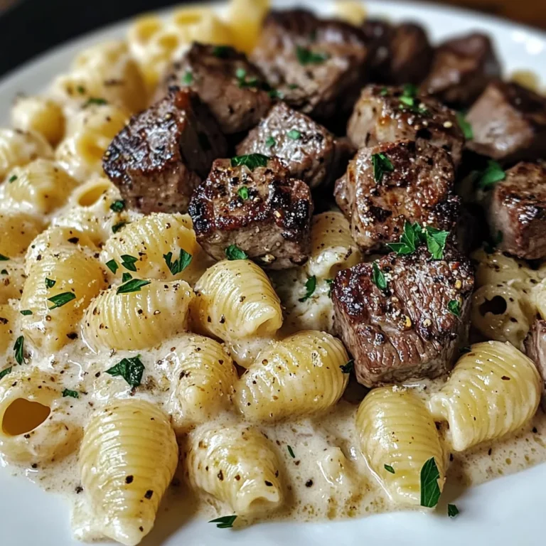 Creamy Parmesan Shell Pasta With Garlic Butter Steak Cubes