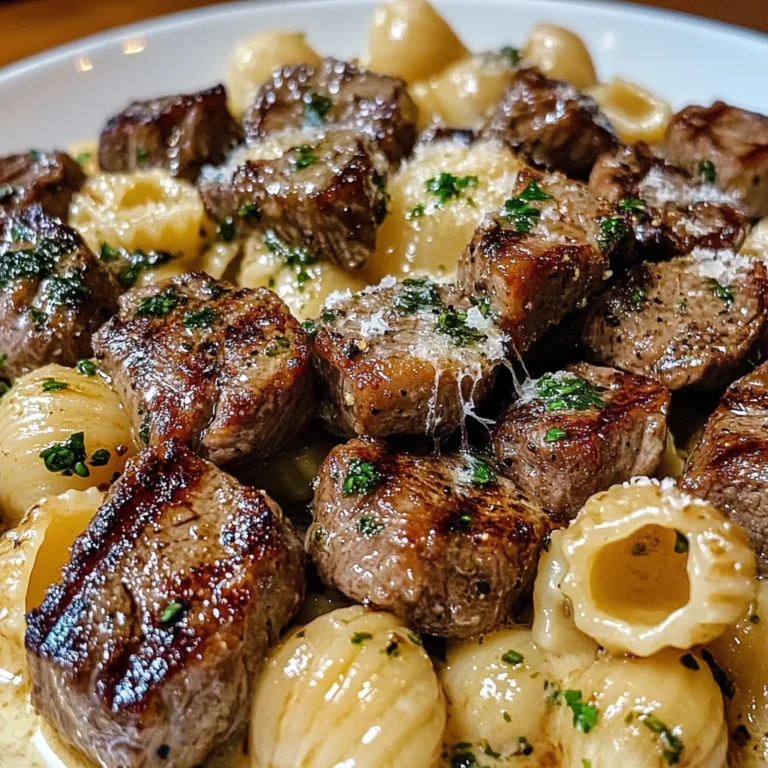 Garlic Butter Steak Bites With Creamy Parmesan Shell Pasta