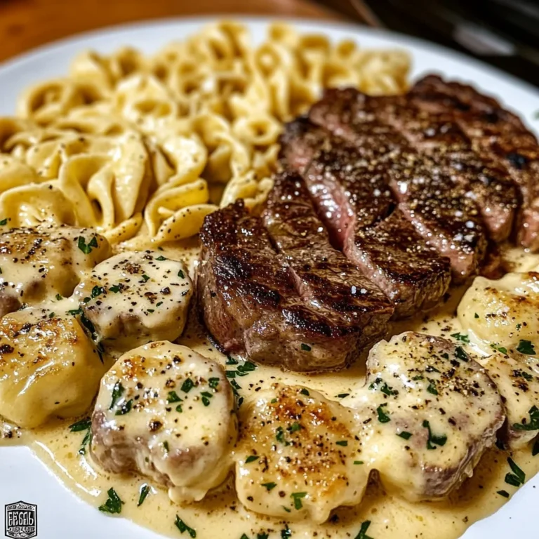 Garlic Butter Steak With Cheesy Alfredo Tortellini