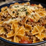 Garlic Parmesan Bowtie Pasta With Creamy Beef
