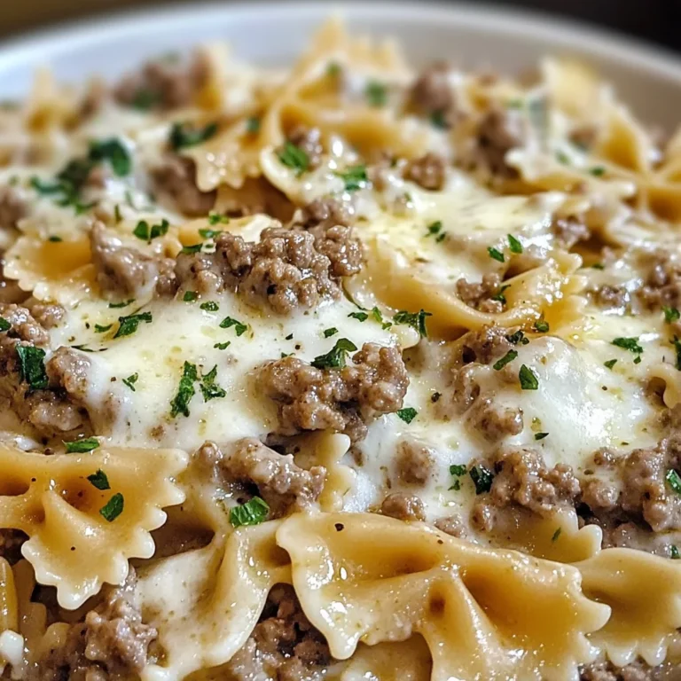 Savory Beef And Bowtie Pasta In Alfredo Sauce