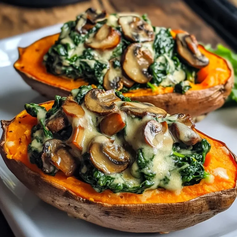 Creamy Mushroom and Spinach Stuffed Sweet Potatoes
