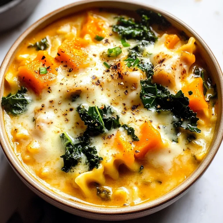 Butternut Squash Lasagna Soup with Kale & Mozzarella