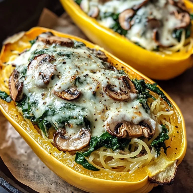 Creamy Spinach and Mushroom Stuffed Spaghetti Squash