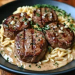 Creamy beef Tenderloin Medallions with Orzo