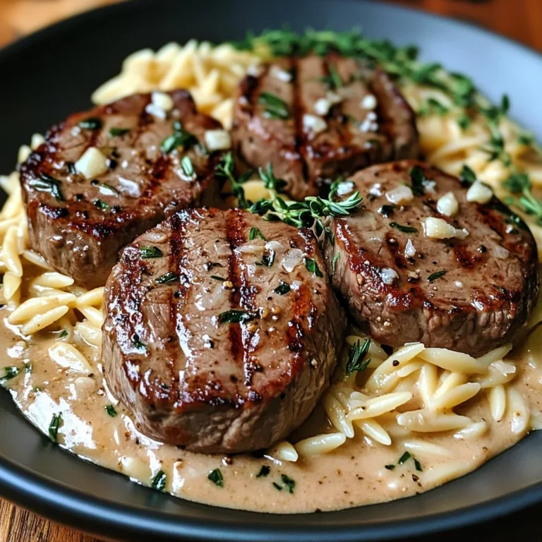 Creamy beef Tenderloin Medallions with Orzo