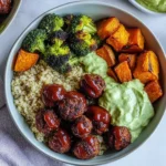 Barbecue Meatball Bowls with Avocado Goddess Sauce