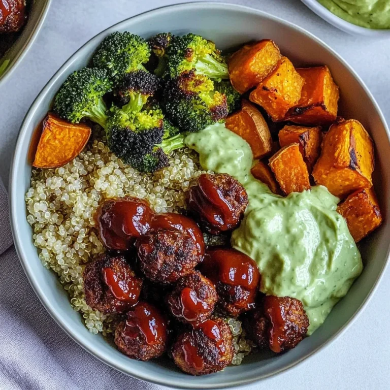 Barbecue Meatball Bowls with Avocado Goddess Sauce