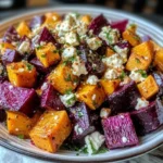 Creamy Roasted Beet Salad with Sweet Potato & Feta